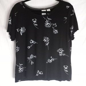 Womens XL Emma James White Roses Blouse